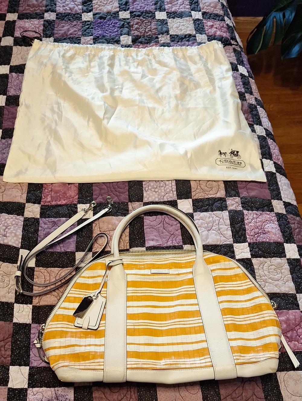 Coach Orange And White Leather Crossbody